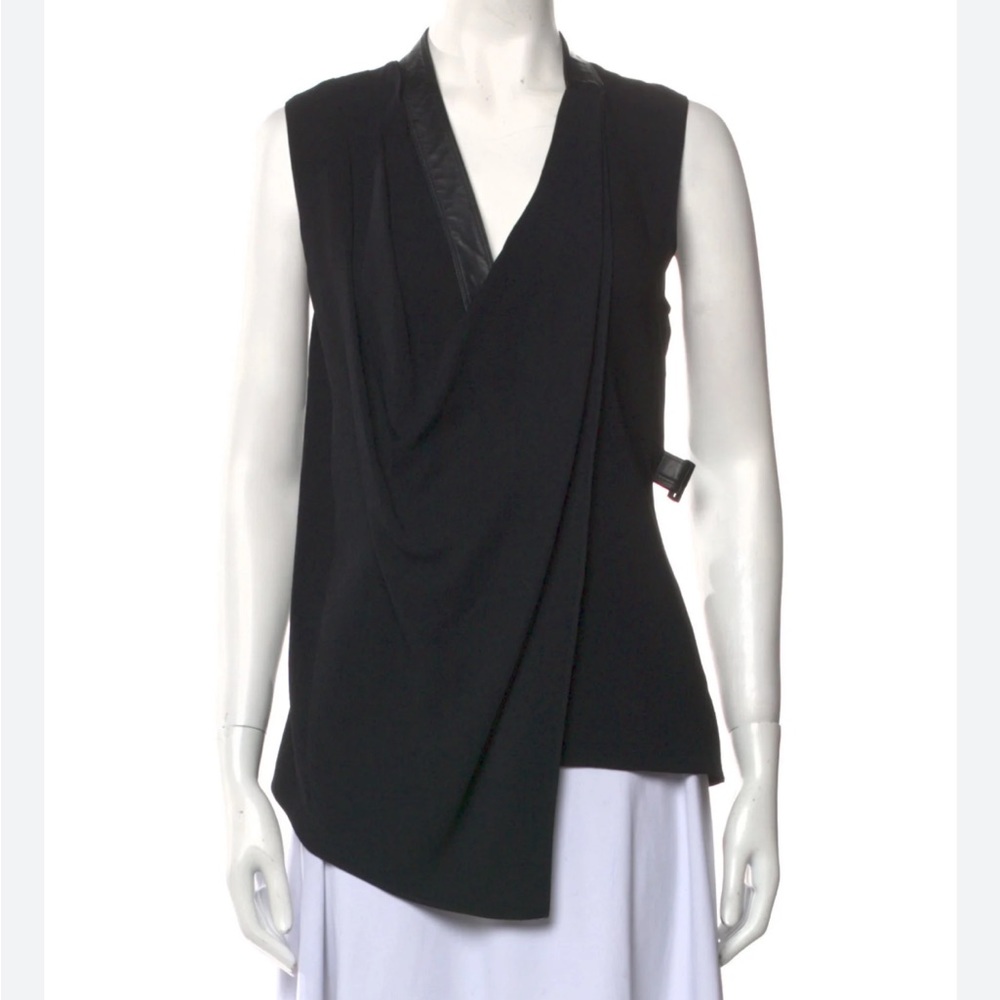Alexander Wang Silk and Leather Draped Asymmetrical Top